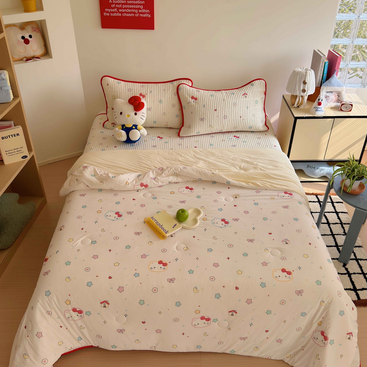 91家纺网 家纺一手货源 找家纺 美乐迪家纺 2026春夏新款水光冰丝床盖夏被夏凉被空调被四件套 星星猫咪