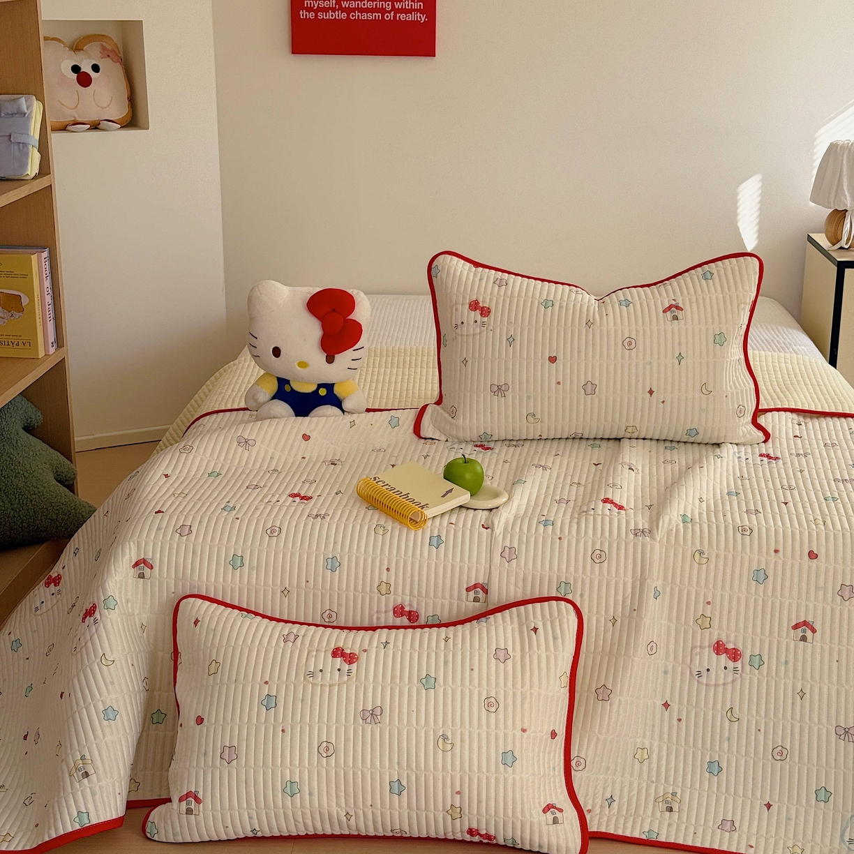 91家纺网 家纺一手货源 找家纺 美乐迪家纺 2026春夏新款水光冰丝床盖夏被夏凉被空调被四件套 星星猫咪