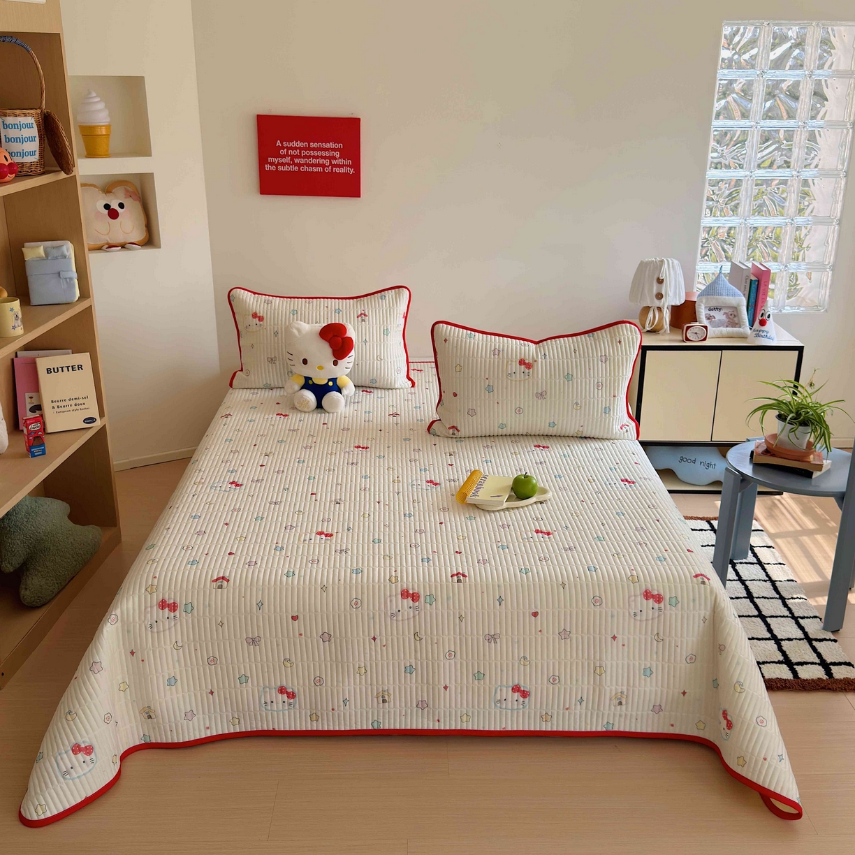 91家纺网 家纺一手货源 找家纺 美乐迪家纺 2026春夏新款水光冰丝床盖夏被夏凉被空调被四件套 星星猫咪