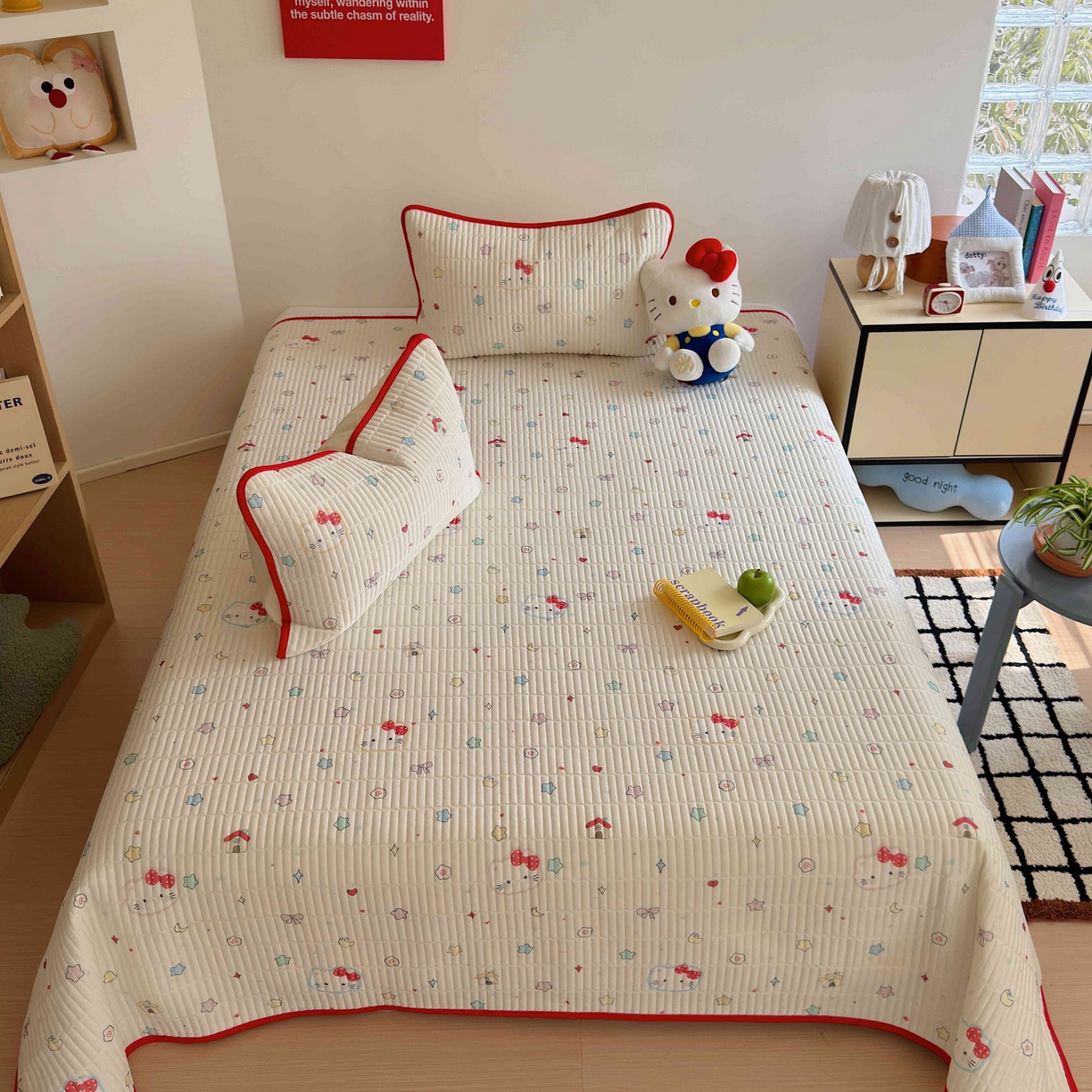 91家纺网 家纺一手货源 找家纺 美乐迪家纺 2026春夏新款水光冰丝床盖夏被夏凉被空调被四件套 星星猫咪