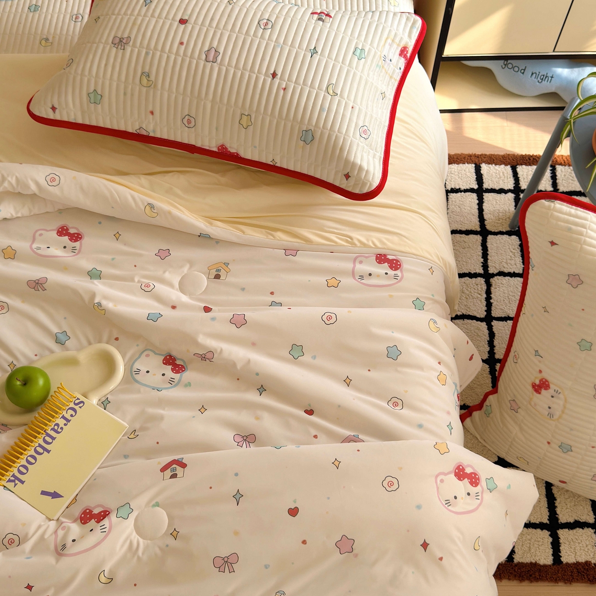 91家纺网 家纺一手货源 找家纺 美乐迪家纺 2026春夏新款水光冰丝床盖夏被夏凉被空调被四件套 星星猫咪