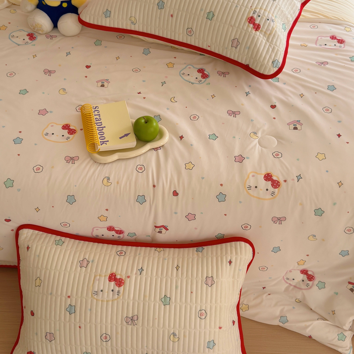 91家纺网 家纺一手货源 找家纺 美乐迪家纺 2026春夏新款水光冰丝床盖夏被夏凉被空调被四件套 星星猫咪