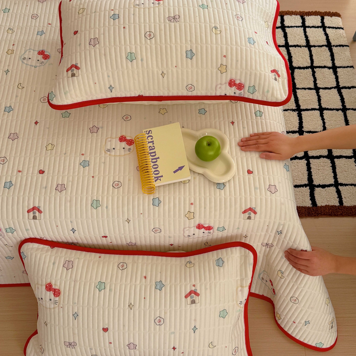 91家纺网 家纺一手货源 找家纺 美乐迪家纺 2026春夏新款水光冰丝床盖夏被夏凉被空调被四件套 星星猫咪