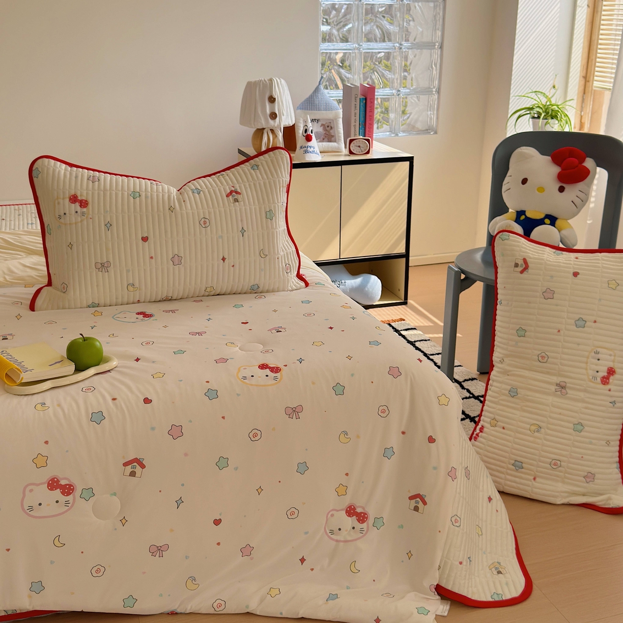 91家纺网 家纺一手货源 找家纺 美乐迪家纺 2026春夏新款水光冰丝床盖夏被夏凉被空调被四件套 星星猫咪