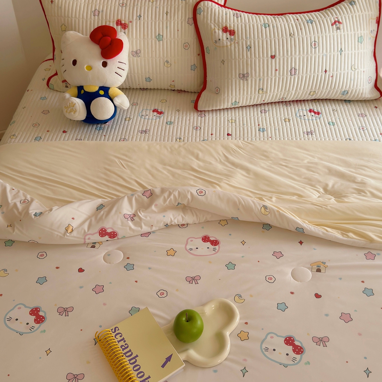 91家纺网 家纺一手货源 找家纺 美乐迪家纺 2026春夏新款水光冰丝床盖夏被夏凉被空调被四件套 星星猫咪