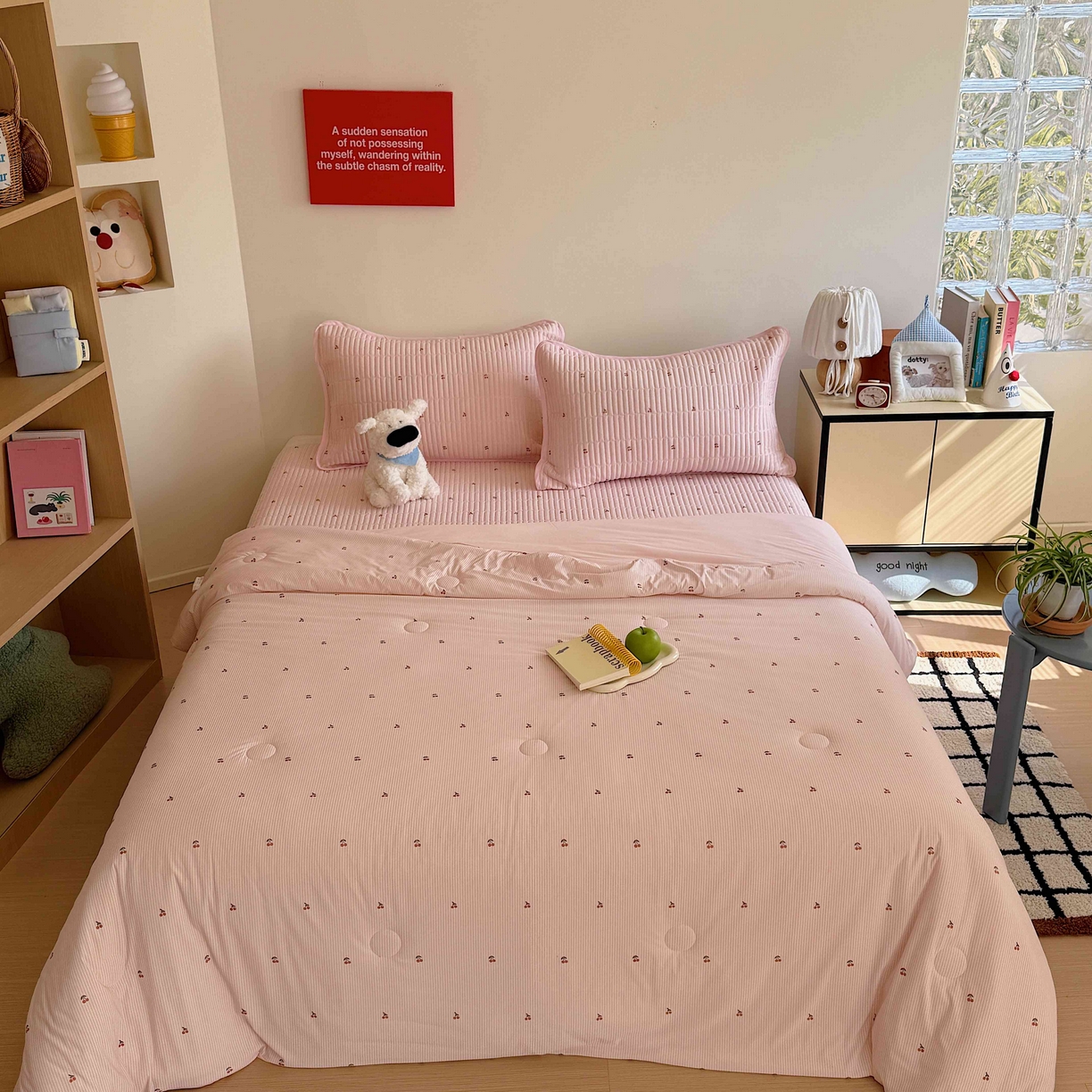 91家纺网 家纺一手货源 找家纺 美乐迪家纺 2026春夏新款水光冰丝床盖夏被夏凉被空调被四件套 樱桃粉