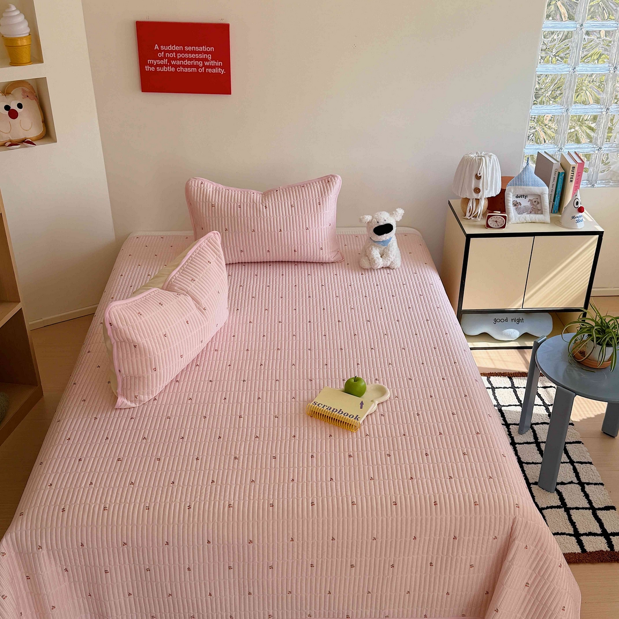 91家纺网 家纺一手货源 找家纺 美乐迪家纺 2026春夏新款水光冰丝床盖夏被夏凉被空调被四件套 樱桃粉