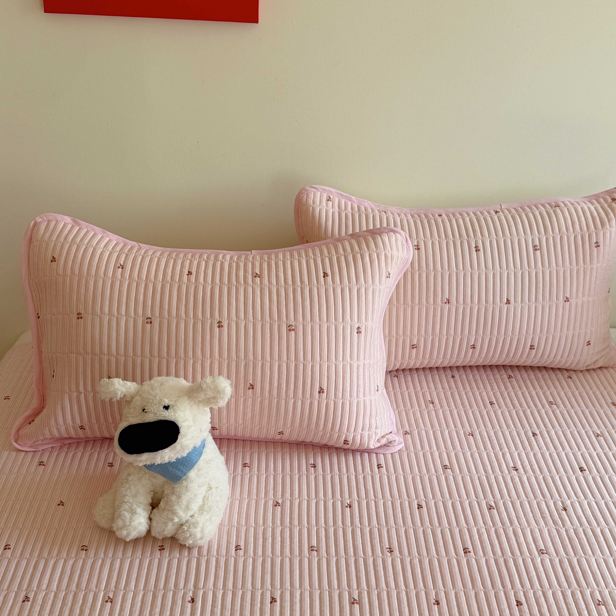 91家纺网 家纺一手货源 找家纺 美乐迪家纺 2026春夏新款水光冰丝床盖夏被夏凉被空调被四件套 樱桃粉