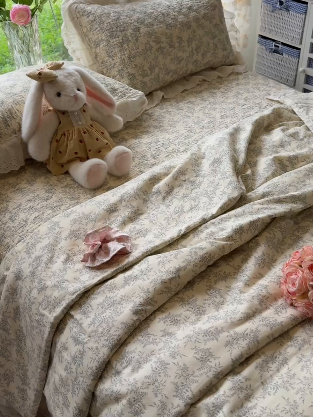 91家纺网 家纺一手货源 找家纺 慕晨 2026新款大花边全棉双层纱多功能夏凉被床盖四件套高温水洗床盖夹棉三件套 松雾花