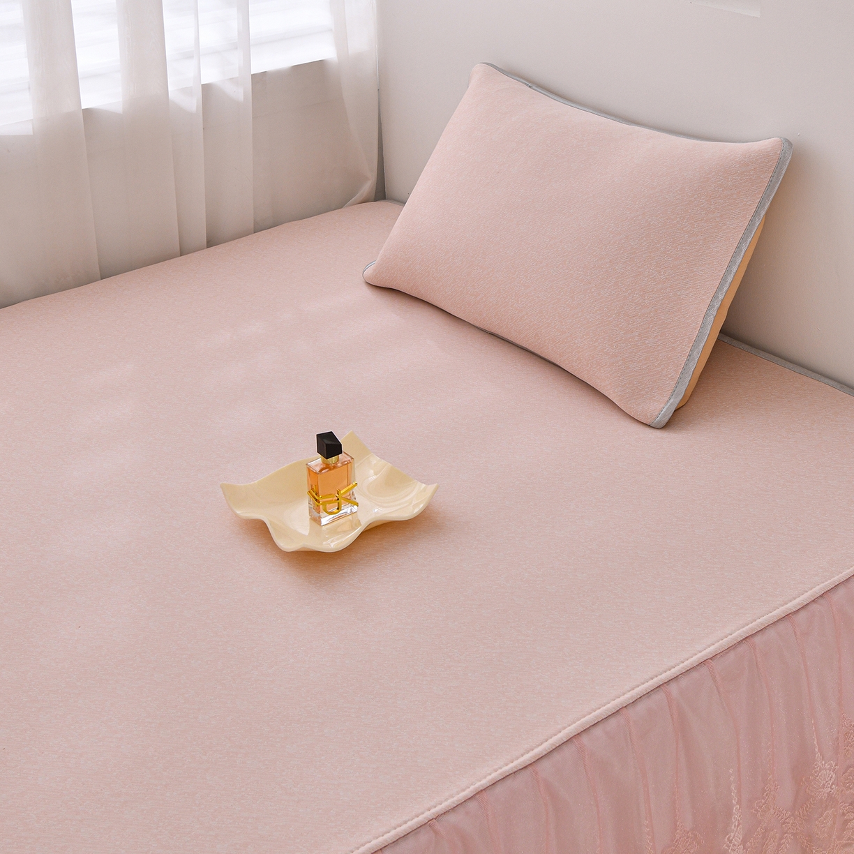 91家纺网 家纺一手货源 找家纺 金艾草 2026新款纯色冰豆豆榻榻米凉席席子 凉豆豆-粉色