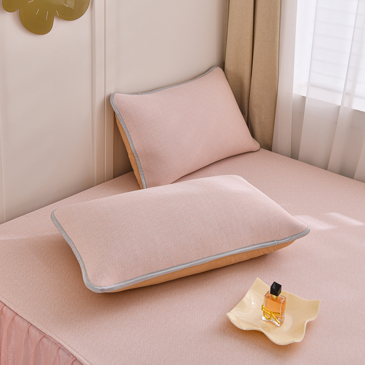 91家纺网 家纺一手货源 找家纺 金艾草 2026新款纯色冰豆豆榻榻米凉席席子 凉豆豆-粉色