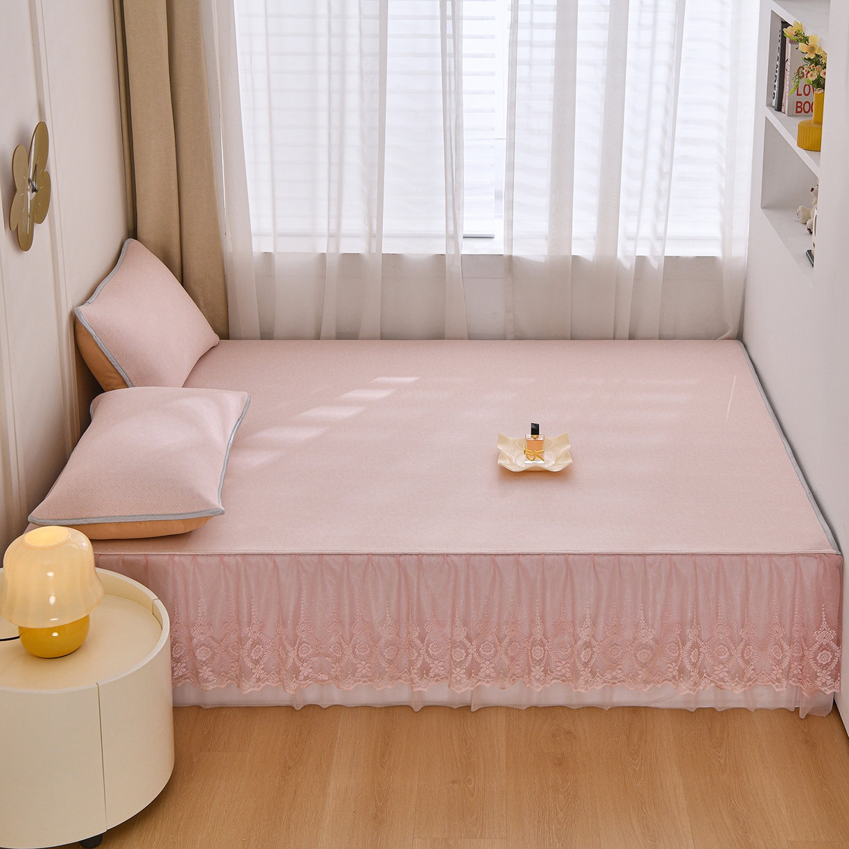 91家纺网 家纺一手货源 找家纺 金艾草 2026新款纯色冰豆豆榻榻米凉席席子 凉豆豆-粉色