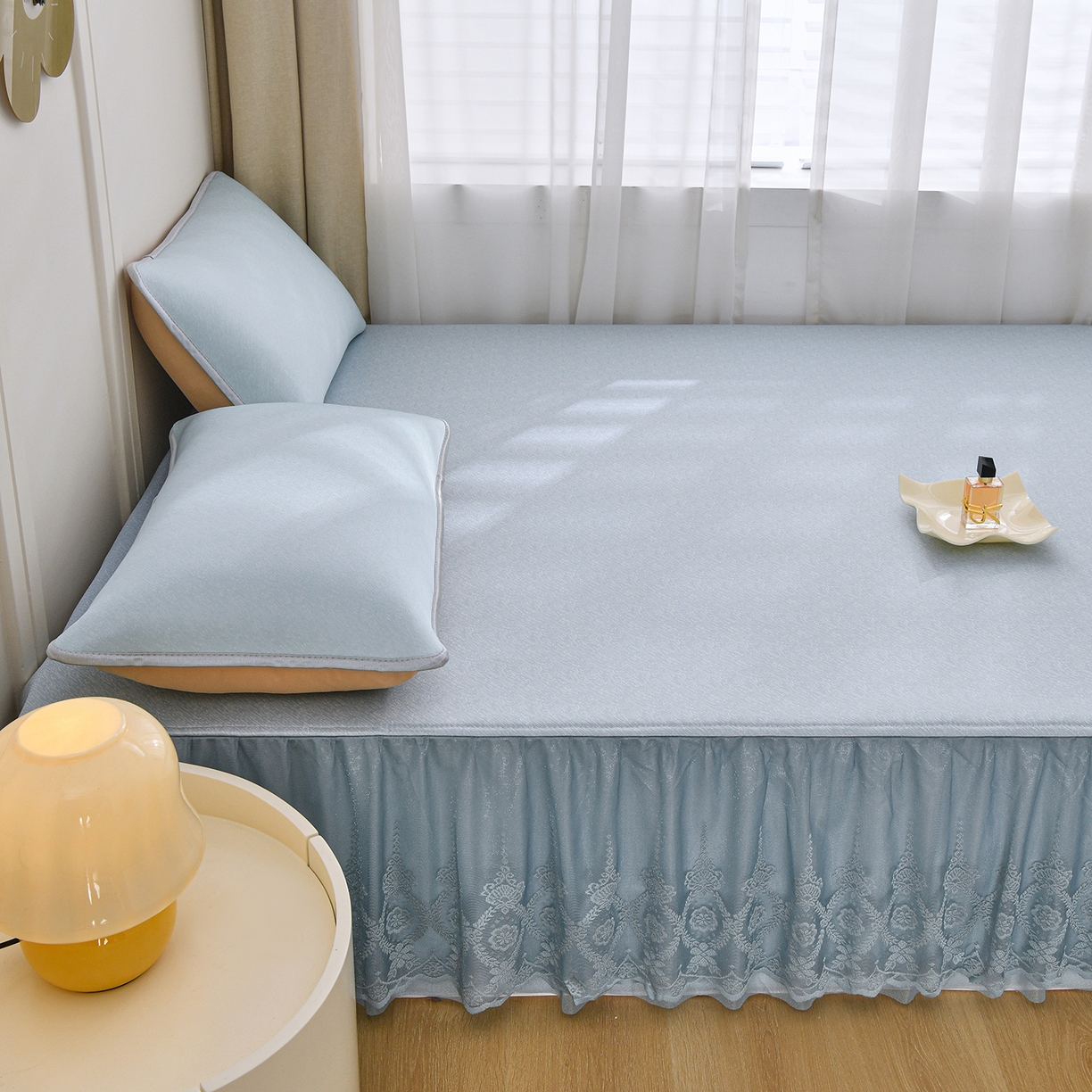 91家纺网 家纺一手货源 找家纺 金艾草 2026新款纯色冰豆豆榻榻米凉席席子 凉豆豆-蓝色