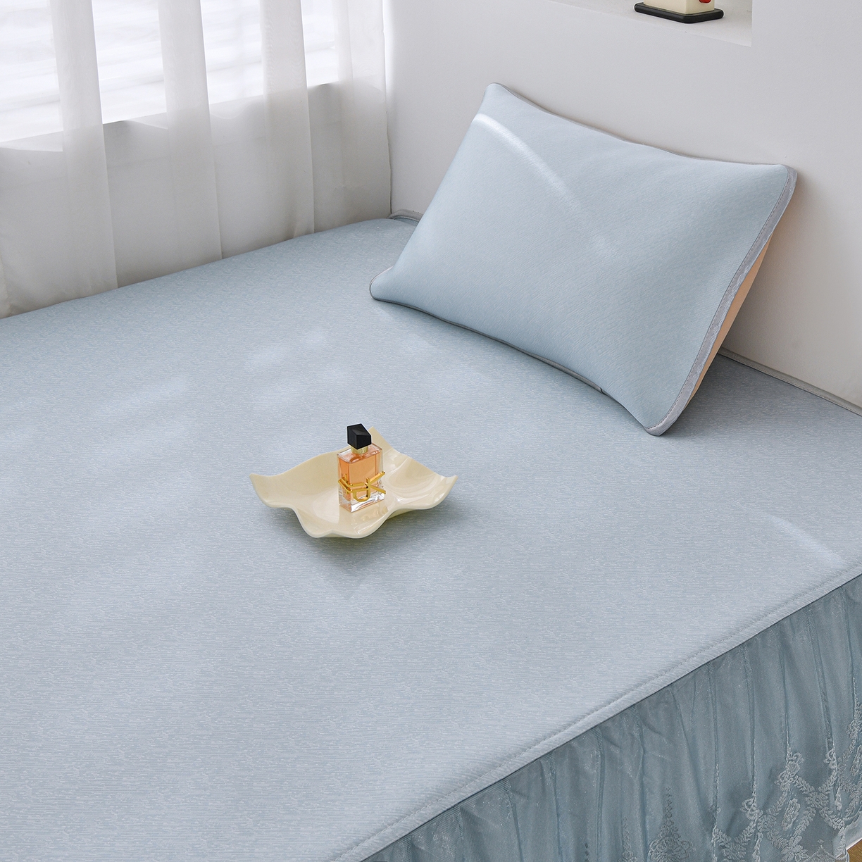 91家纺网 家纺一手货源 找家纺 金艾草 2026新款纯色冰豆豆榻榻米凉席席子 凉豆豆-蓝色