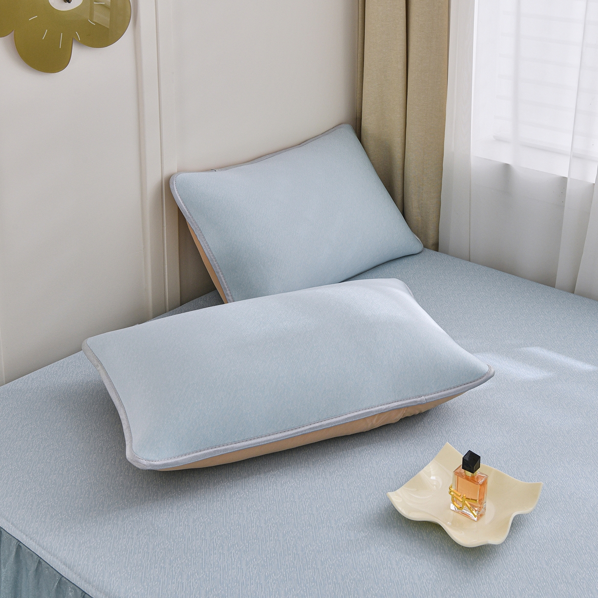 91家纺网 家纺一手货源 找家纺 金艾草 2026新款纯色冰豆豆榻榻米凉席席子 凉豆豆-蓝色