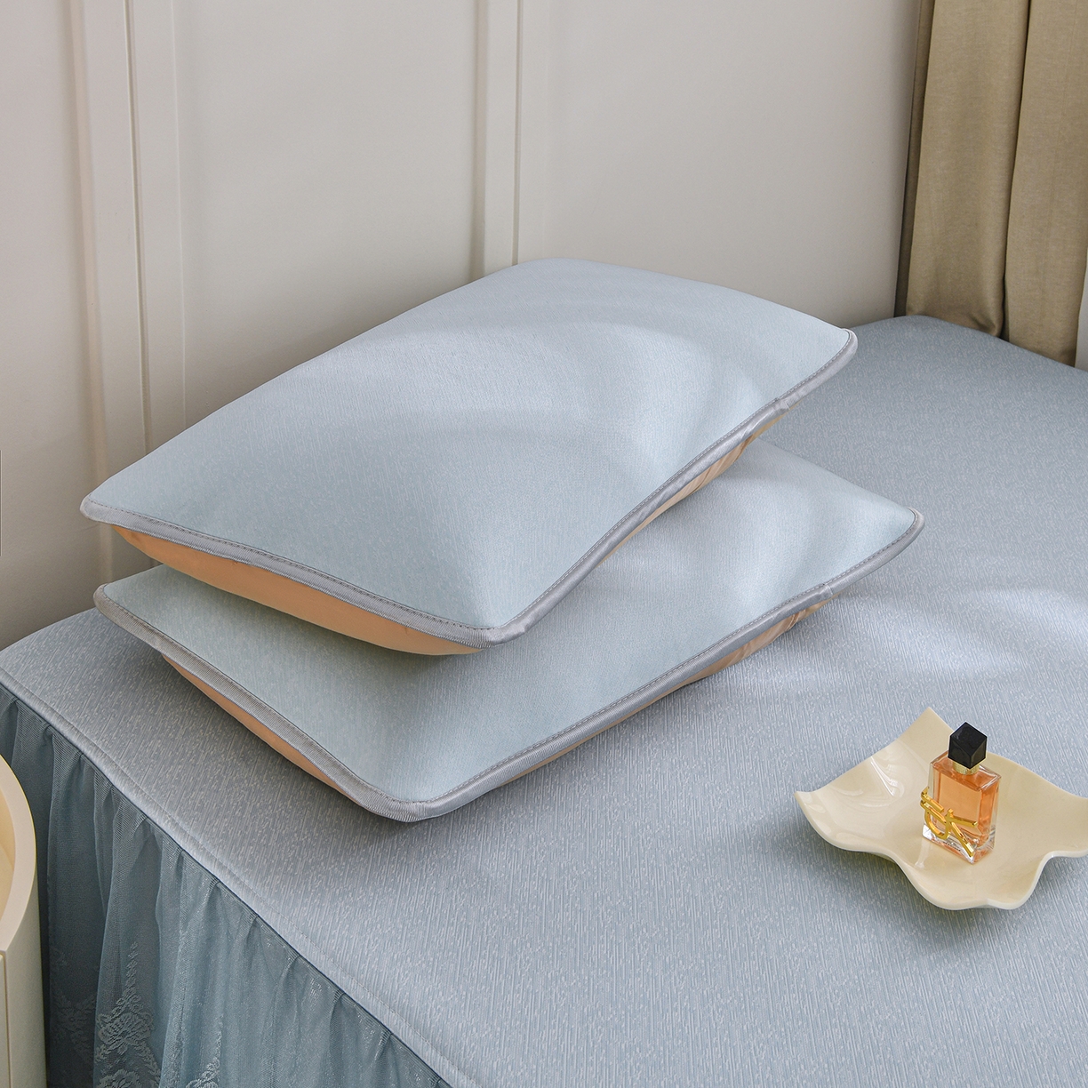 91家纺网 家纺一手货源 找家纺 金艾草 2026新款纯色冰豆豆榻榻米凉席席子 凉豆豆-蓝色