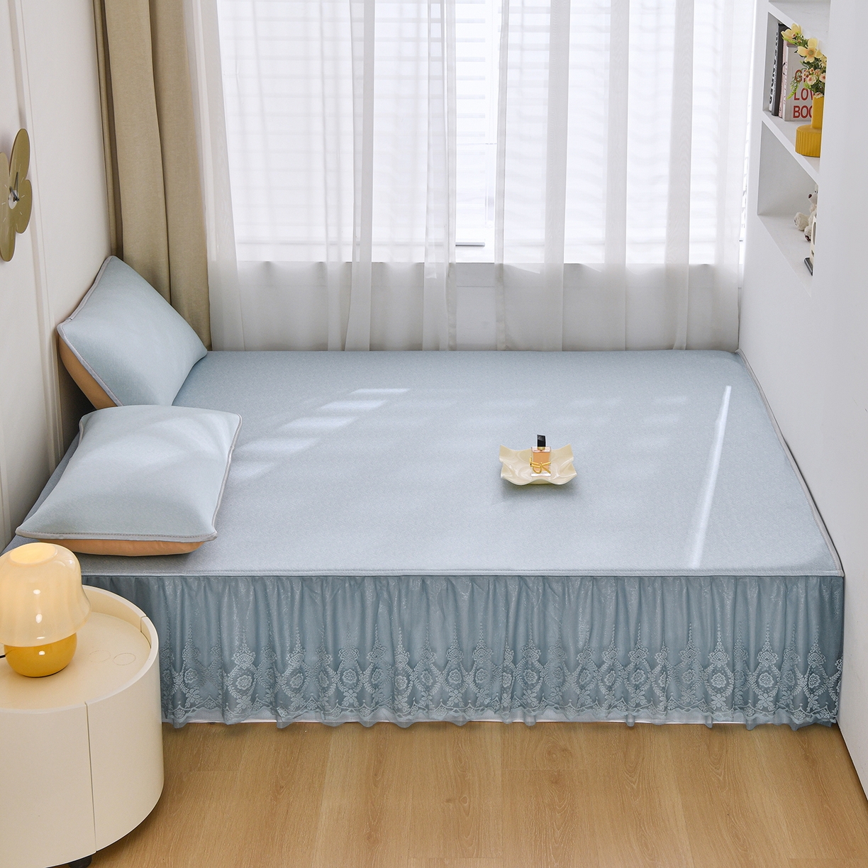 91家纺网 家纺一手货源 找家纺 金艾草 2026新款纯色冰豆豆榻榻米凉席席子 凉豆豆-蓝色