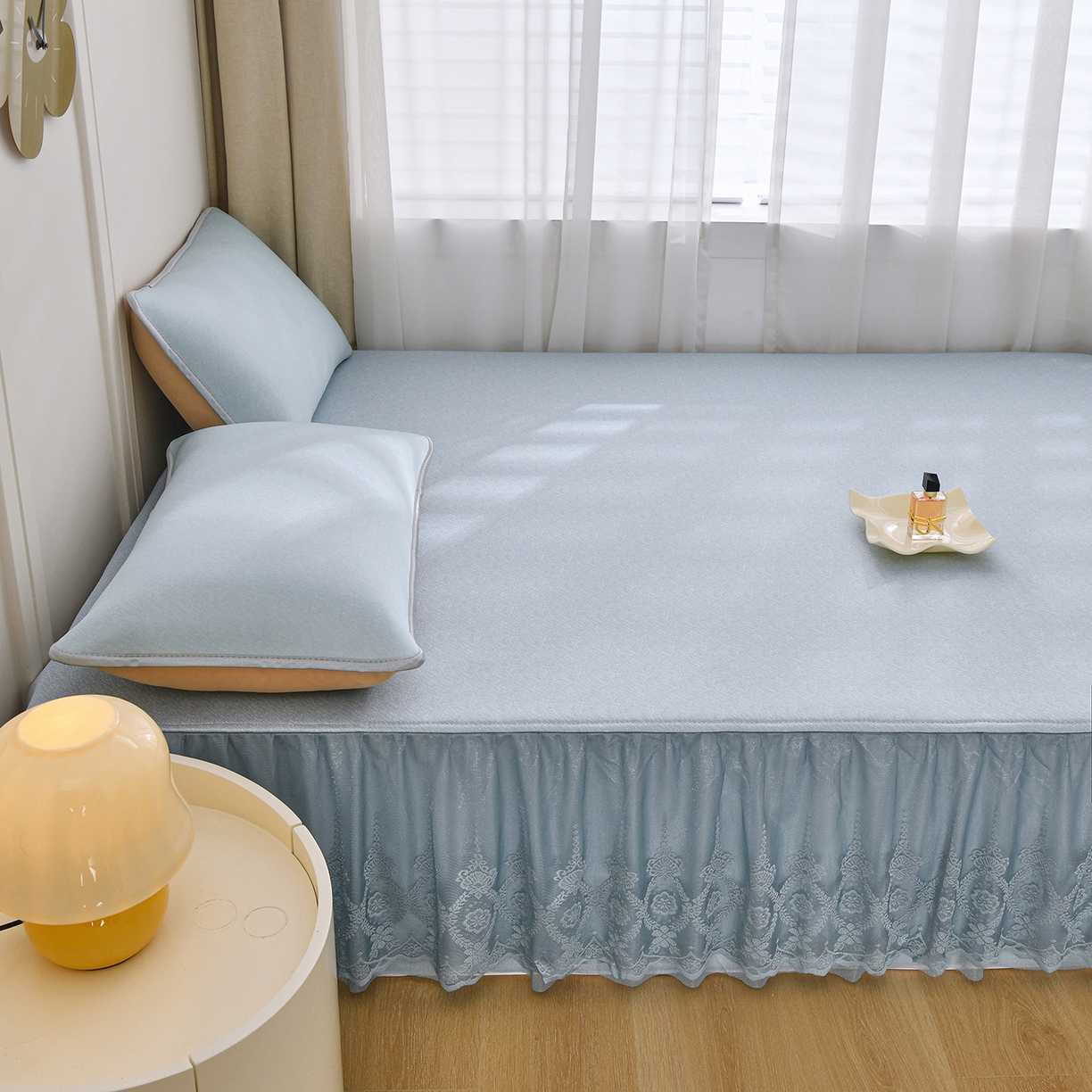 91家纺网 家纺一手货源 找家纺 金艾草 2026新款纯色冰豆豆榻榻米凉席席子 凉豆豆-蓝色