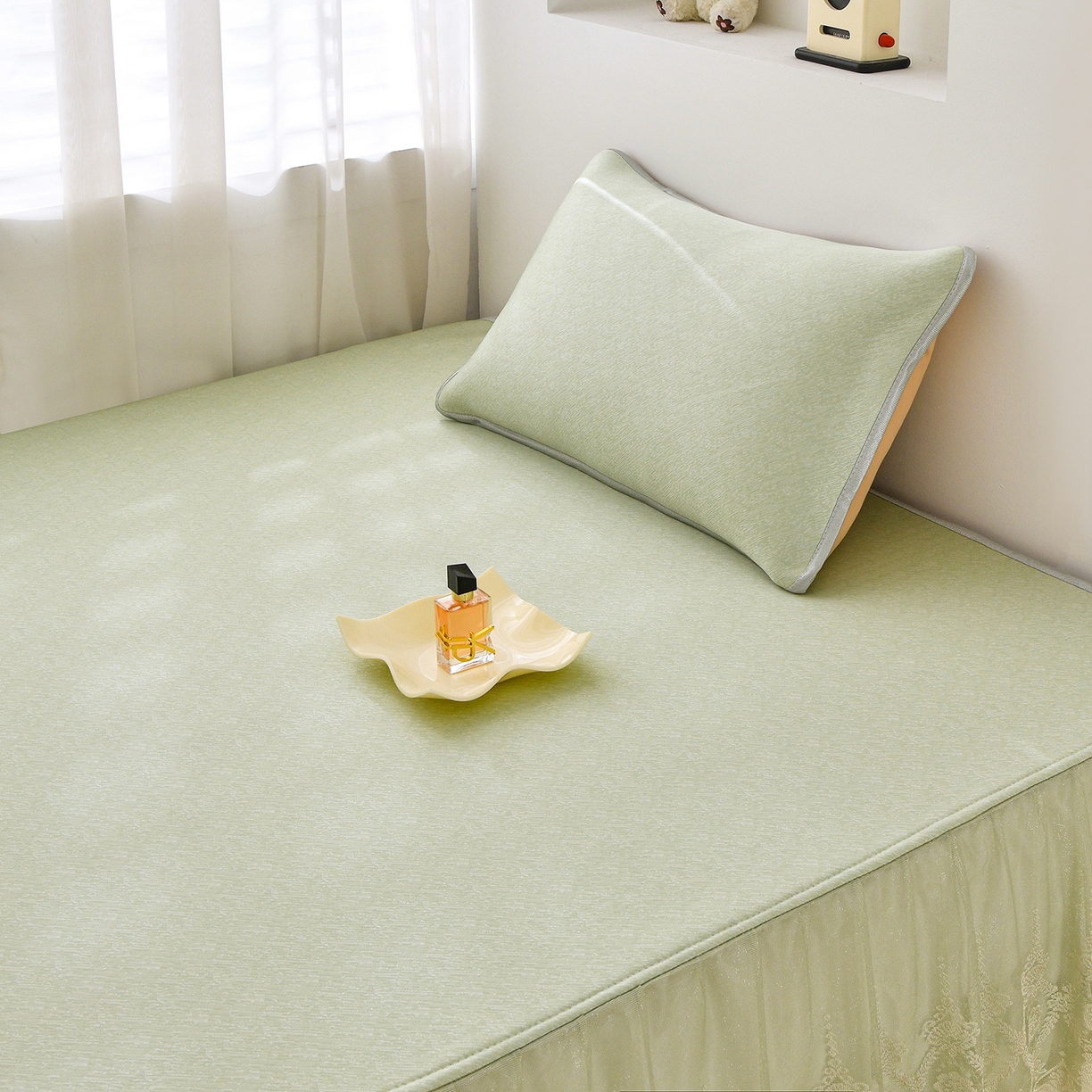 91家纺网 家纺一手货源 找家纺 金艾草 2026新款纯色冰豆豆榻榻米凉席席子 凉豆豆-绿色