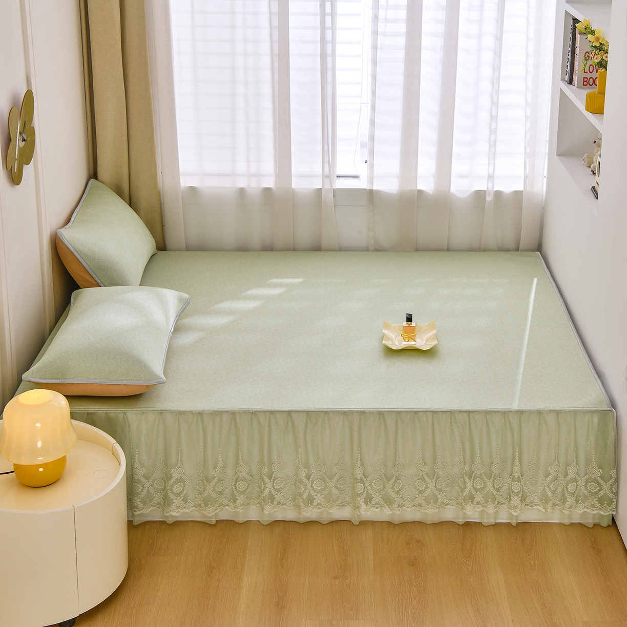 91家纺网 家纺一手货源 找家纺 金艾草 2026新款纯色冰豆豆榻榻米凉席席子 凉豆豆-绿色