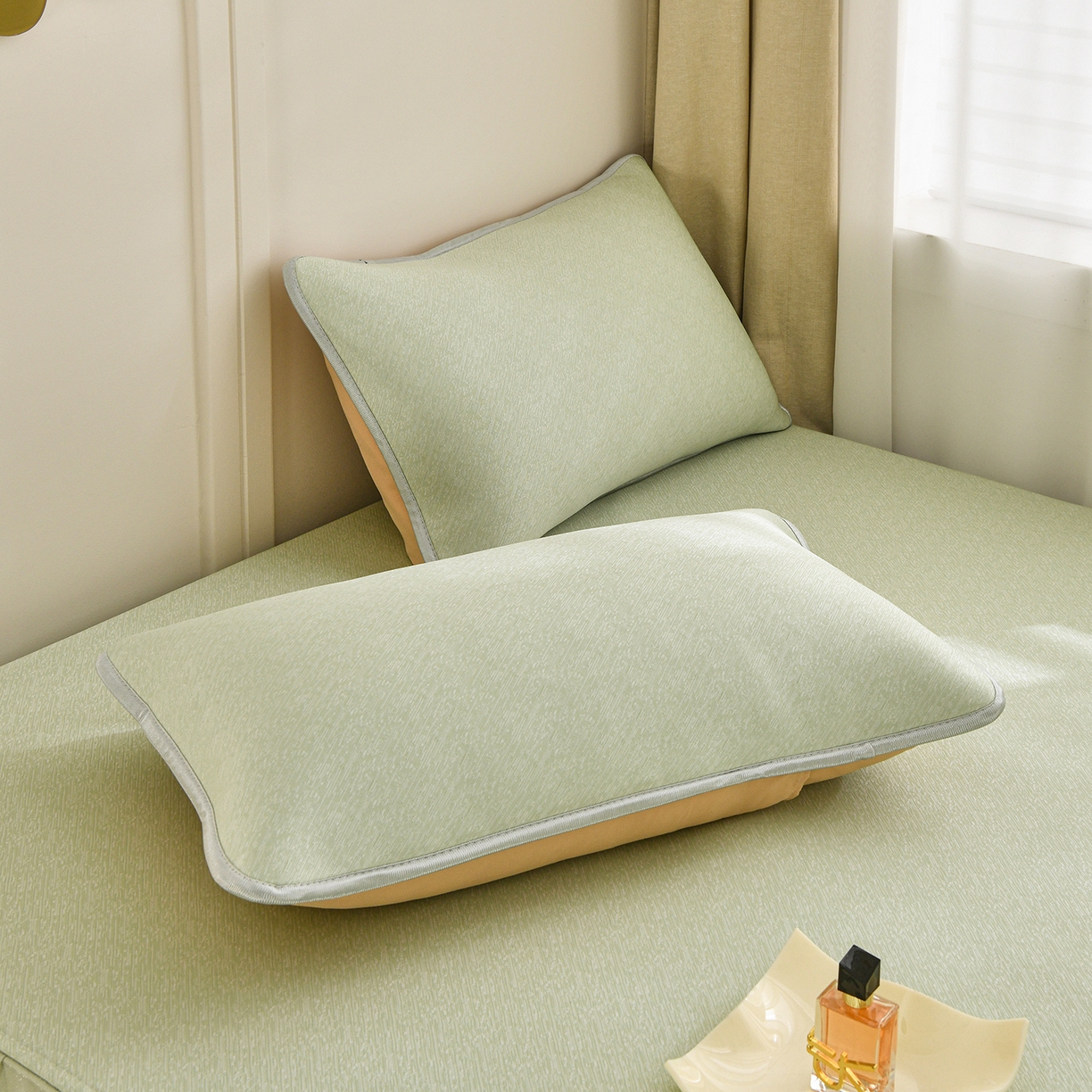 91家纺网 家纺一手货源 找家纺 金艾草 2026新款纯色冰豆豆榻榻米凉席席子 凉豆豆-绿色