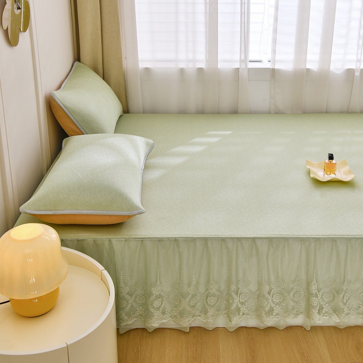 91家纺网 家纺一手货源 找家纺 金艾草 2026新款纯色冰豆豆榻榻米凉席席子 凉豆豆-绿色