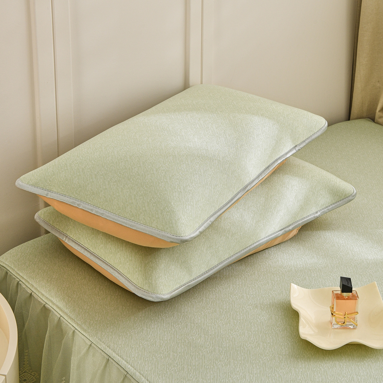 91家纺网 家纺一手货源 找家纺 金艾草 2026新款纯色冰豆豆榻榻米凉席席子 凉豆豆-绿色