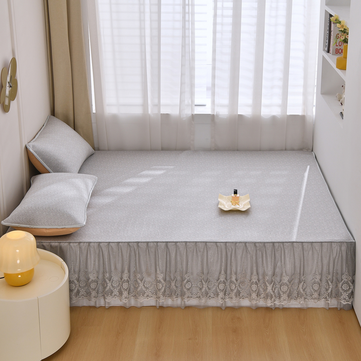 91家纺网 家纺一手货源 找家纺 金艾草 2026新款纯色冰豆豆榻榻米凉席席子 凉豆豆-浅灰色