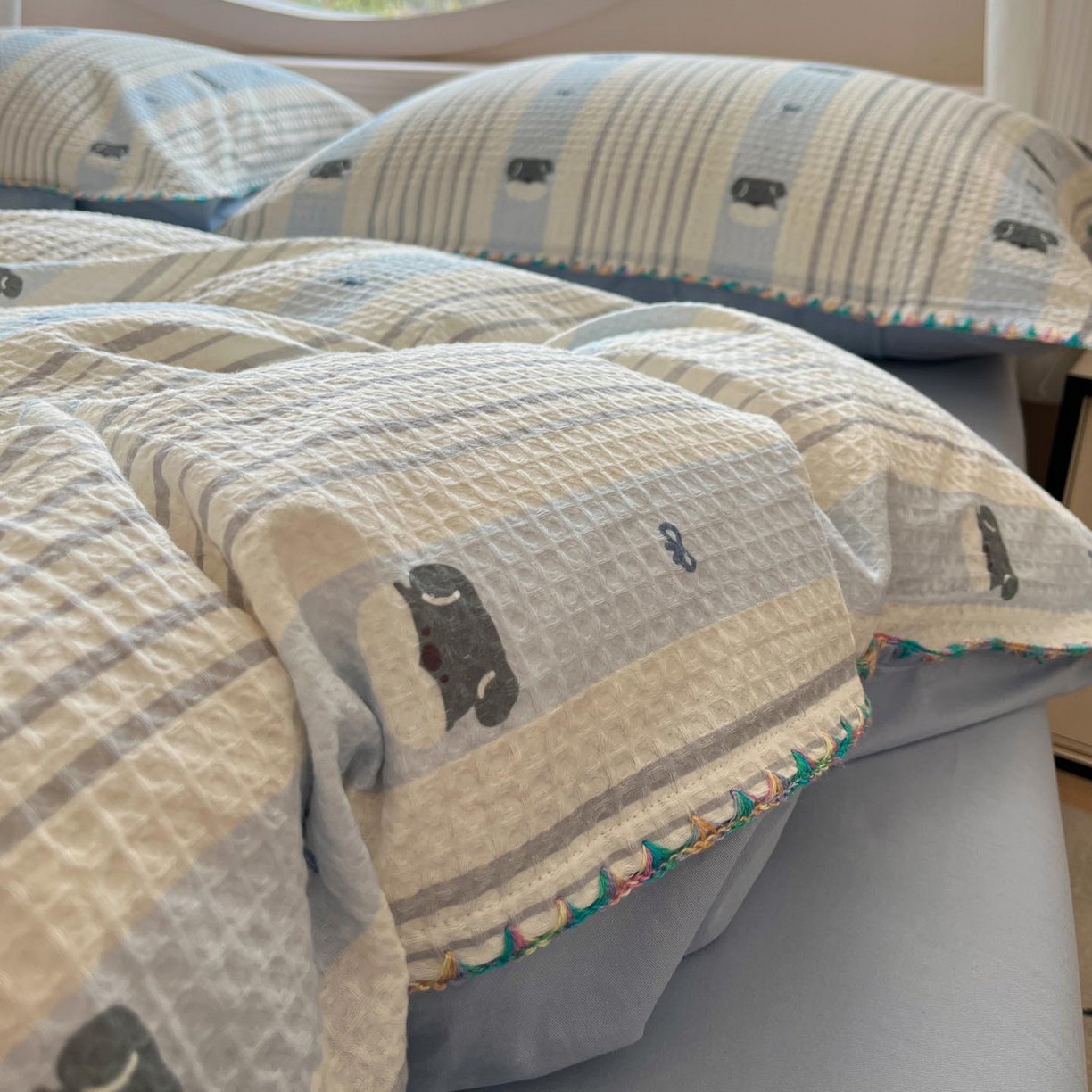 91家纺网 家纺一手货源 找家纺 涵宸家纺 2026新款全棉华夫格贝壳边四件套 布莱迪