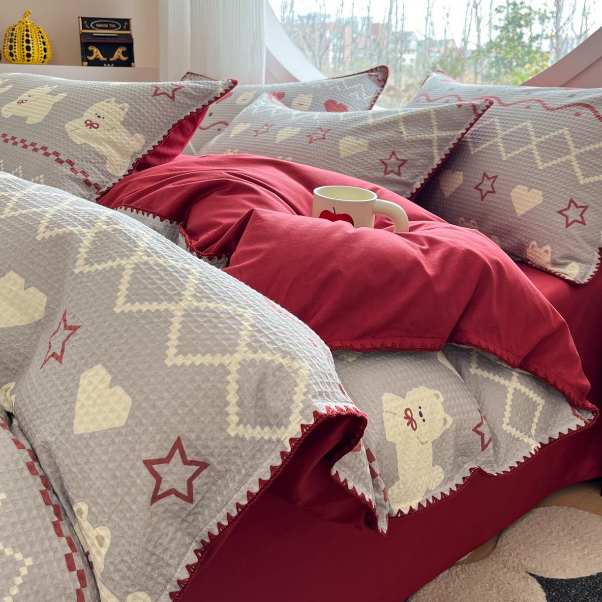 涵宸家纺 2026新款全棉华夫格贝壳边四件套 卡米喏