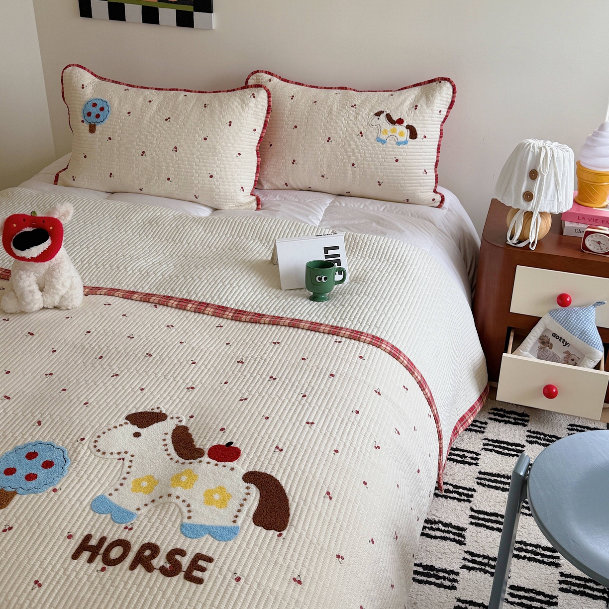 91家纺网 家纺一手货源 找家纺 顾里家纺 2026新款ins韩风床盖单品床盖单件三件套被套四件套 爱岛小马