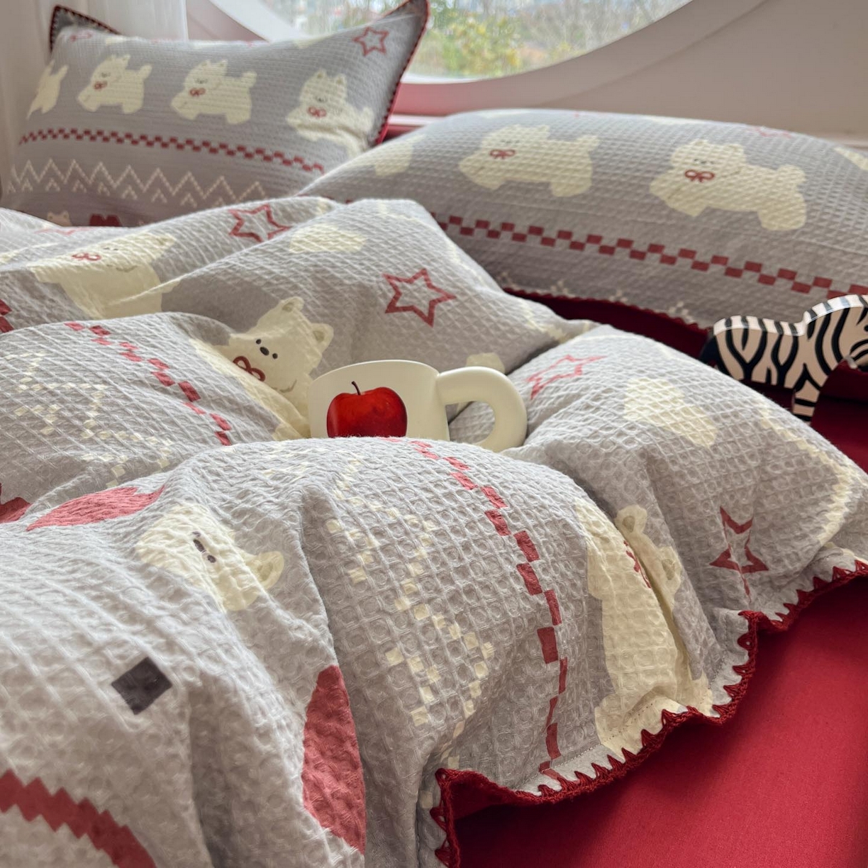 91家纺网 家纺一手货源 找家纺 涵宸家纺 2026新款全棉华夫格贝壳边四件套 卡米喏