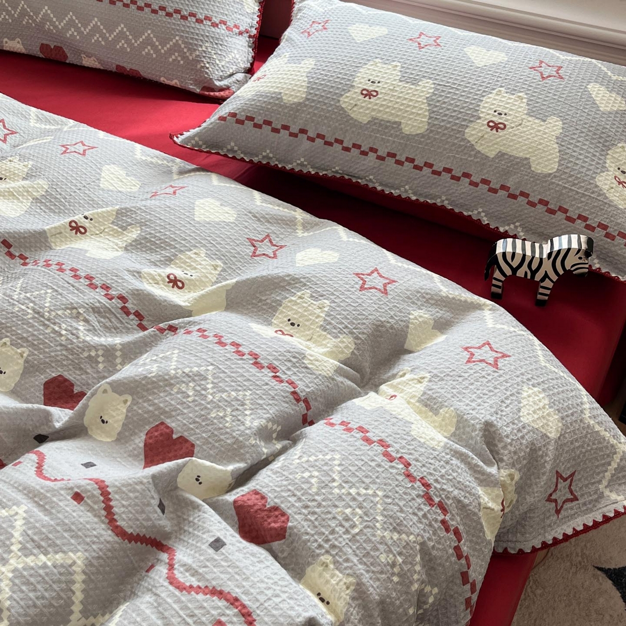 91家纺网 家纺一手货源 找家纺 涵宸家纺 2026新款全棉华夫格贝壳边四件套 卡米喏