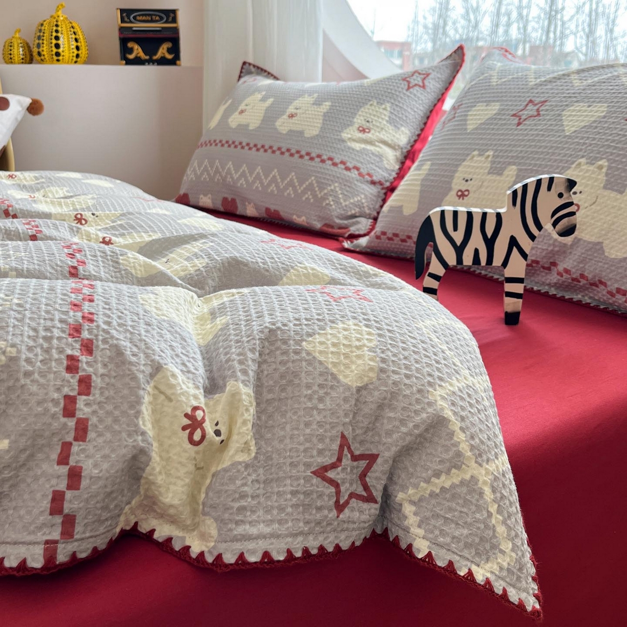 91家纺网 家纺一手货源 找家纺 涵宸家纺 2026新款全棉华夫格贝壳边四件套 卡米喏