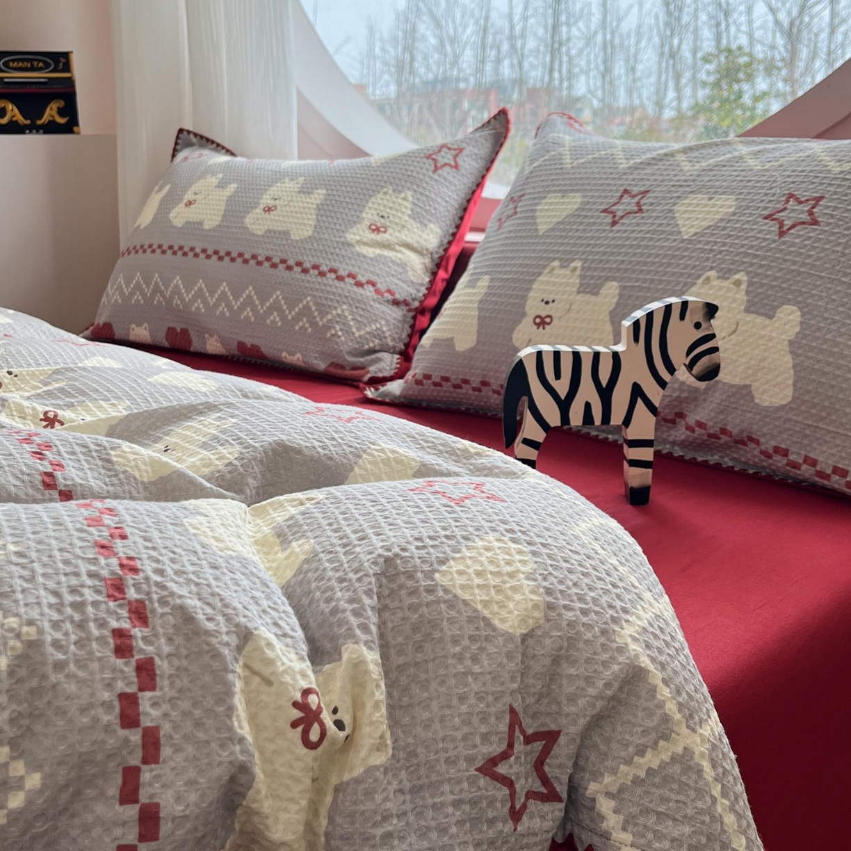 91家纺网 家纺一手货源 找家纺 涵宸家纺 2026新款全棉华夫格贝壳边四件套 卡米喏