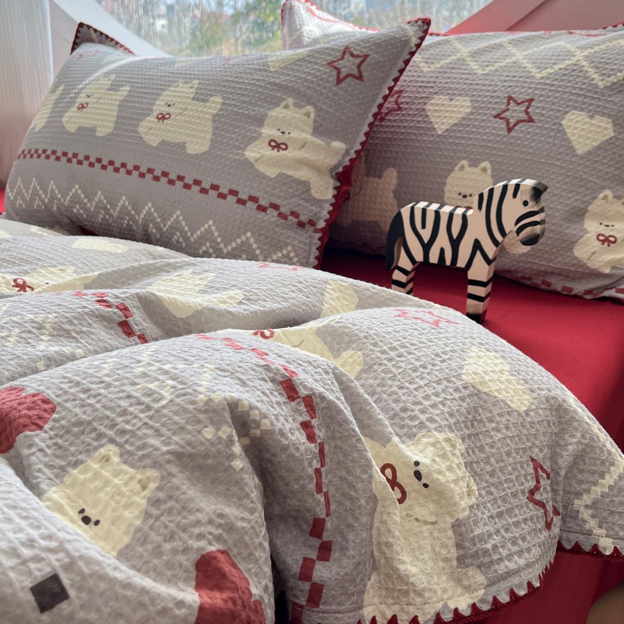 91家纺网 家纺一手货源 找家纺 涵宸家纺 2026新款全棉华夫格贝壳边四件套 卡米喏