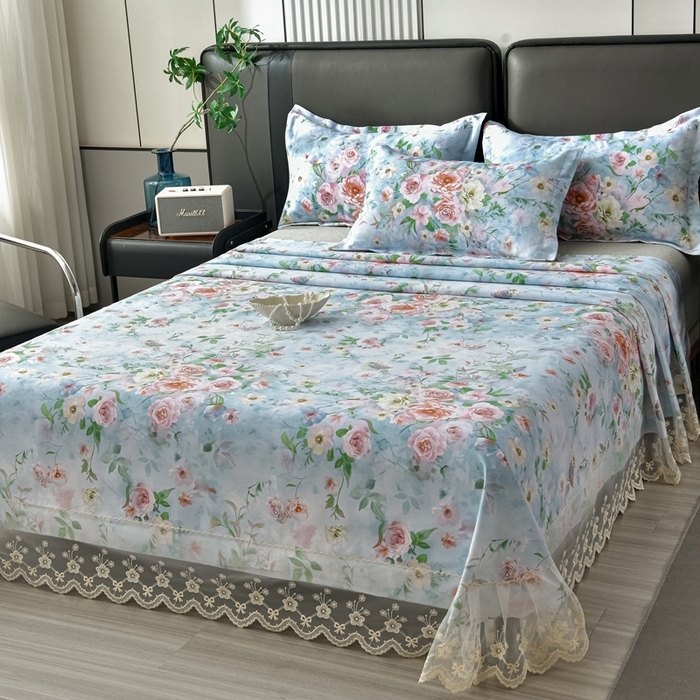 91家纺网 家纺一手货源 找家纺 星窝家纺 2026新款花边老粗布凉席三件套 微澜