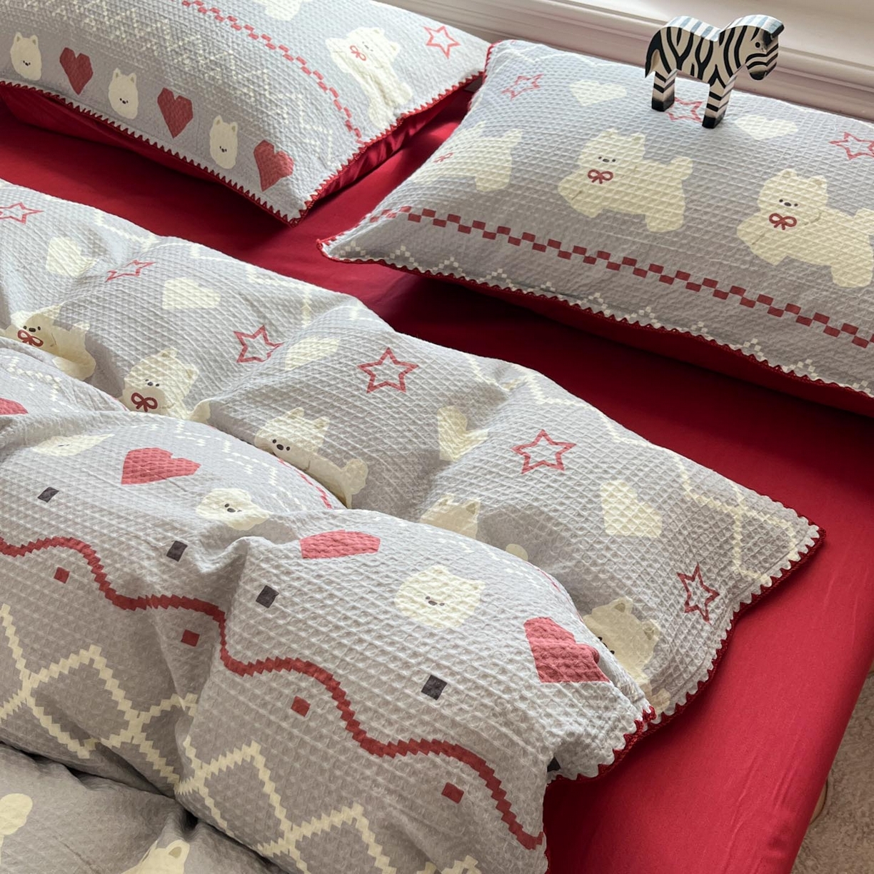 91家纺网 家纺一手货源 找家纺 涵宸家纺 2026新款全棉华夫格贝壳边四件套 卡米喏