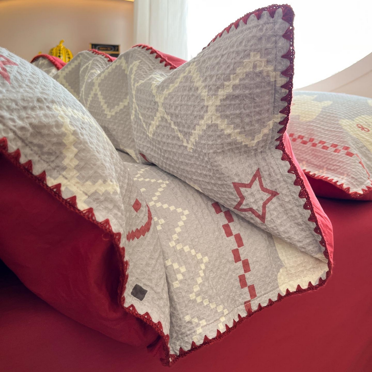 91家纺网 家纺一手货源 找家纺 涵宸家纺 2026新款全棉华夫格贝壳边四件套 卡米喏