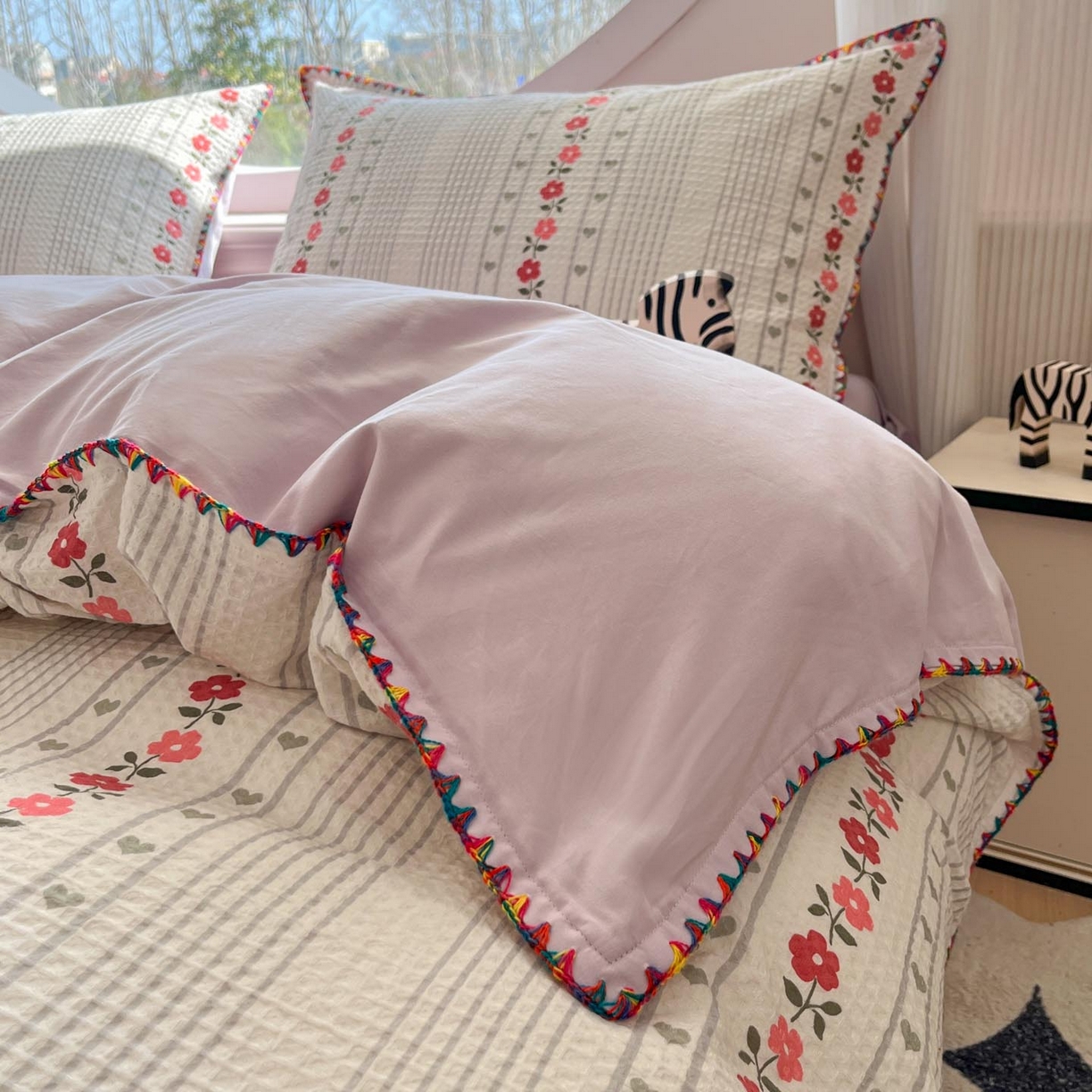 91家纺网 家纺一手货源 找家纺 涵宸家纺 2026新款全棉华夫格贝壳边四件套 洛芙琳