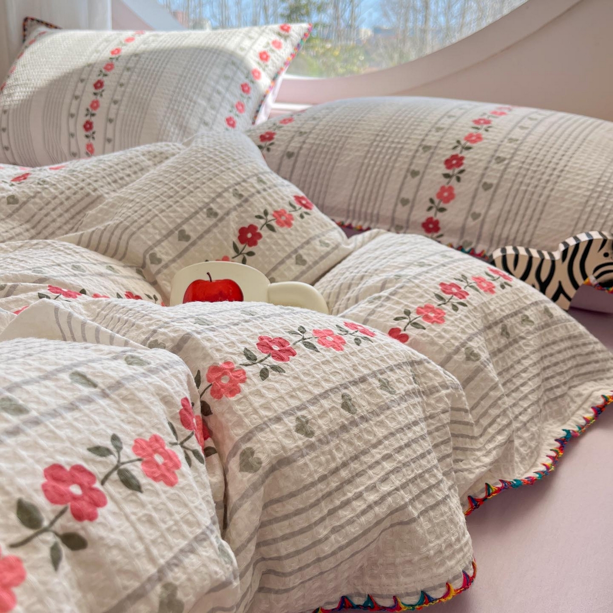 91家纺网 家纺一手货源 找家纺 涵宸家纺 2026新款全棉华夫格贝壳边四件套 洛芙琳