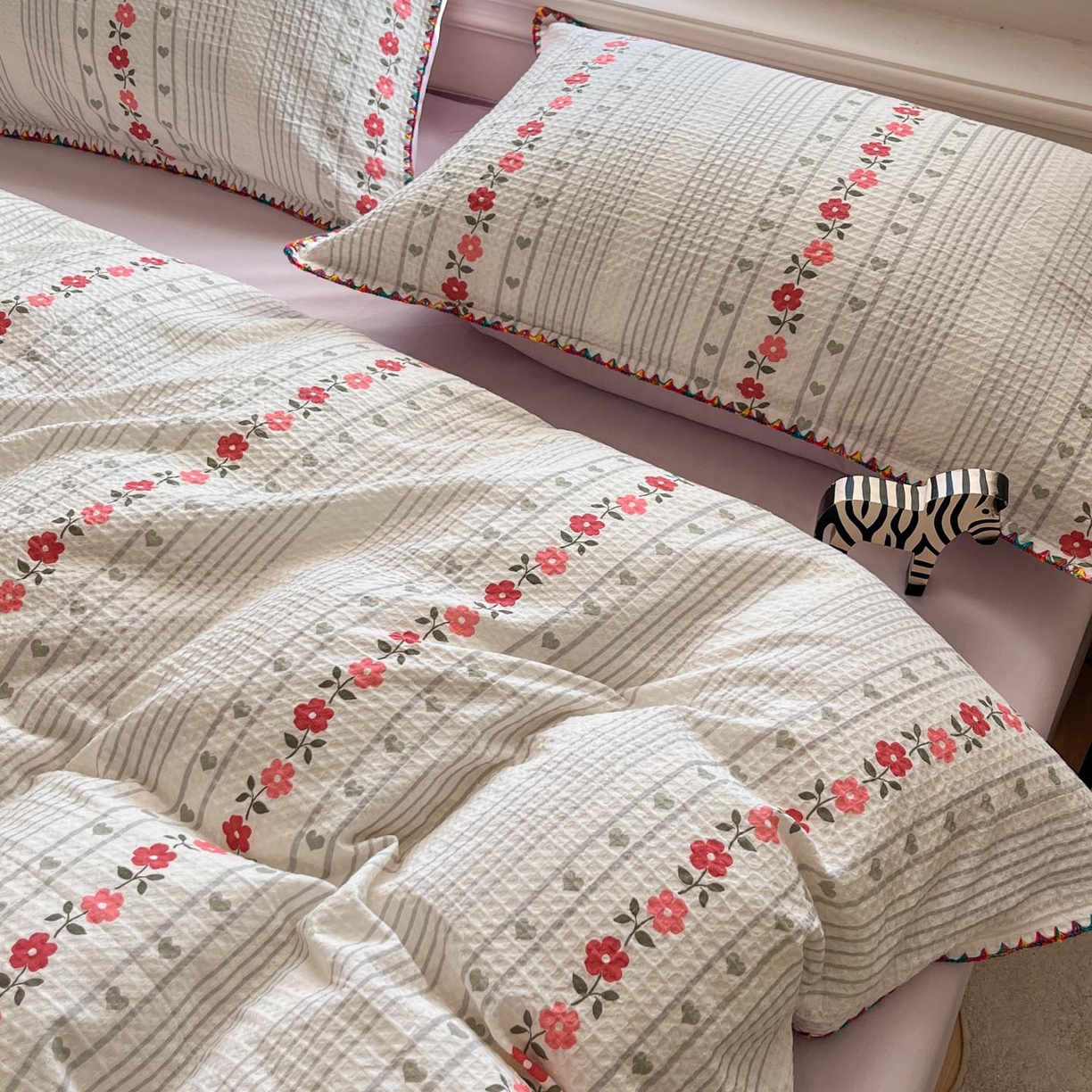 91家纺网 家纺一手货源 找家纺 涵宸家纺 2026新款全棉华夫格贝壳边四件套 洛芙琳