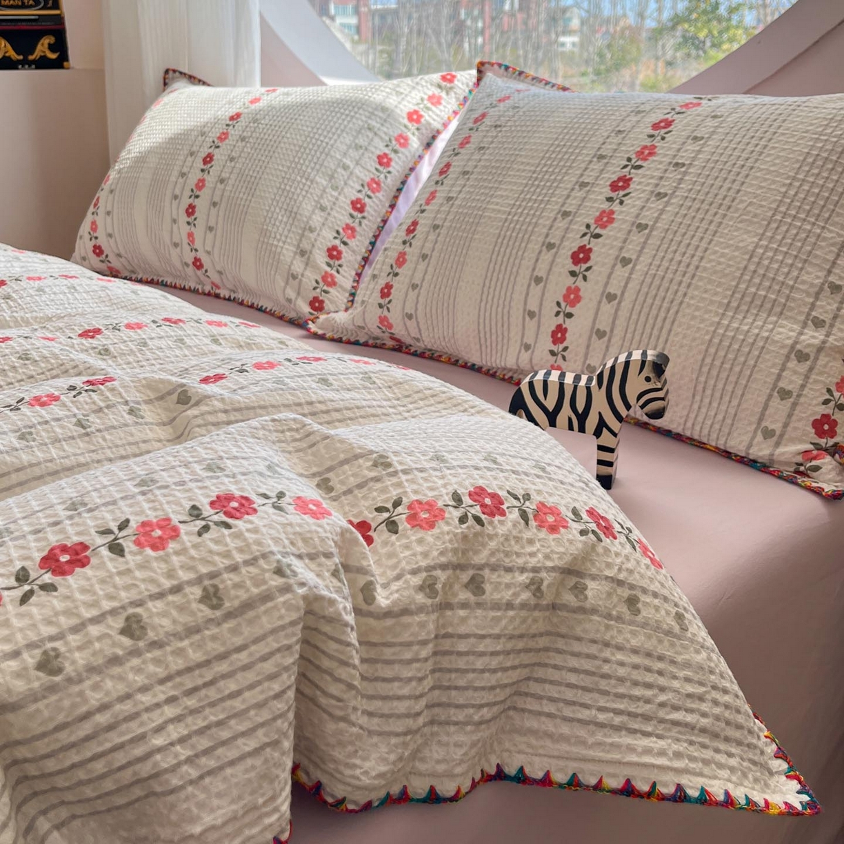 91家纺网 家纺一手货源 找家纺 涵宸家纺 2026新款全棉华夫格贝壳边四件套 洛芙琳