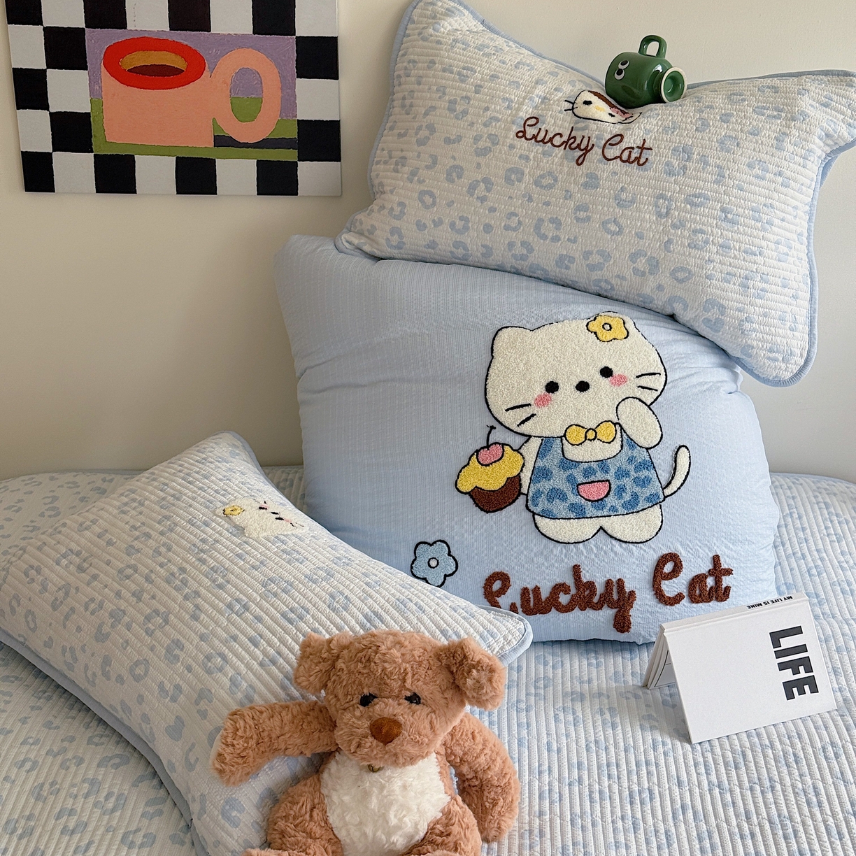 91家纺网 家纺一手货源 找家纺 顾里家纺 2026新款ins韩风床盖单品床盖单件三件套被套四件套 豹纹喵喵