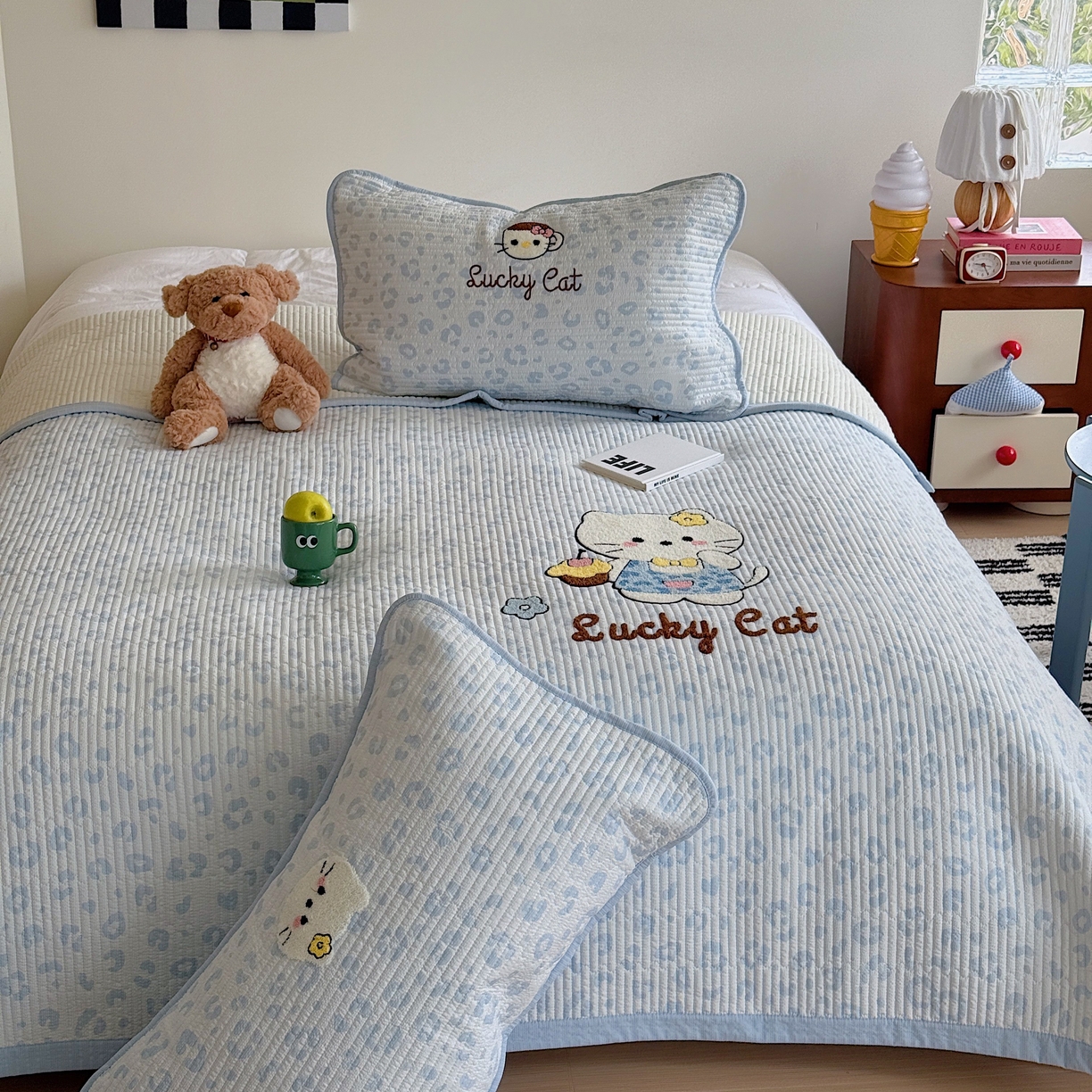 91家纺网 家纺一手货源 找家纺 顾里家纺 2026新款ins韩风床盖单品床盖单件三件套被套四件套 豹纹喵喵