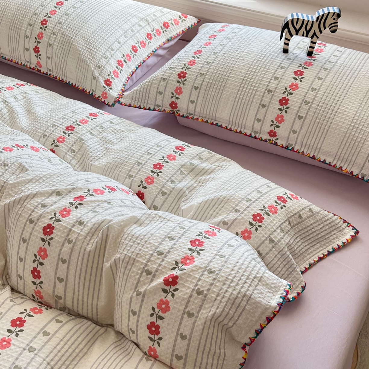 91家纺网 家纺一手货源 找家纺 涵宸家纺 2026新款全棉华夫格贝壳边四件套 洛芙琳