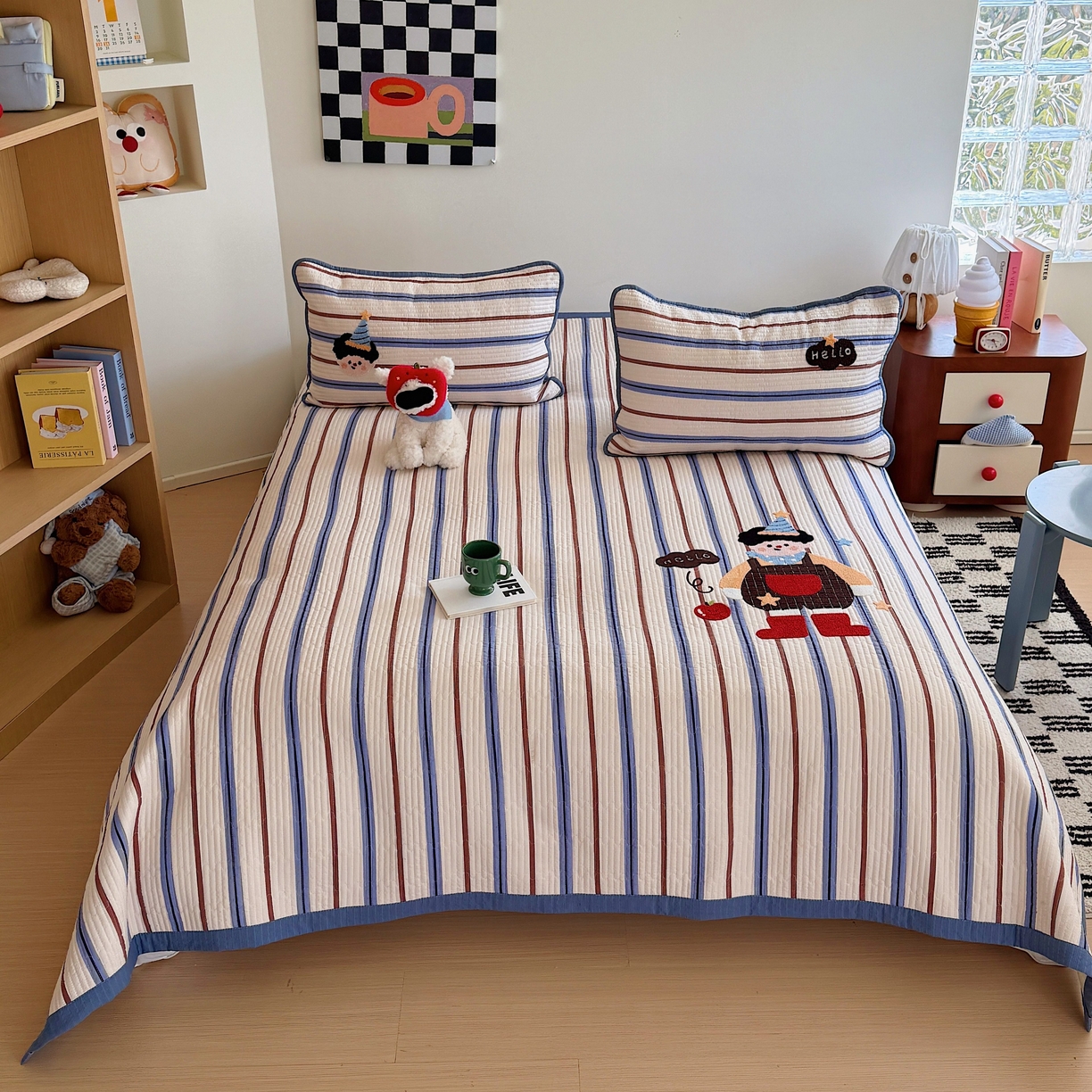 91家纺网 家纺一手货源 找家纺 顾里家纺 2026新款ins韩风床盖单品床盖单件三件套被套四件套 背带男孩