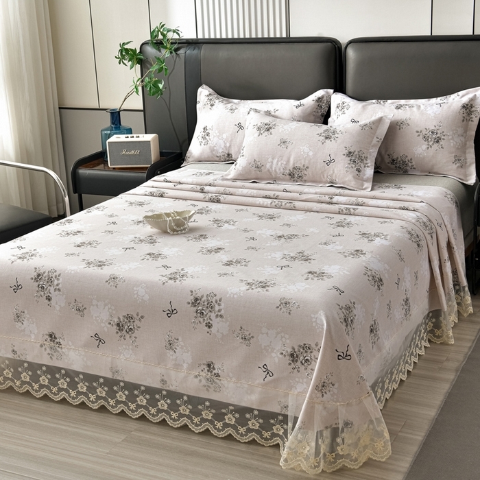 91家纺网 家纺一手货源 找家纺 星窝家纺 2026新款花边老粗布凉席三件套 若瑄