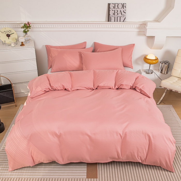 91家纺网 家纺一手货源 找家纺 莎臣豹 2026新款水洗棉磨毛纯色简约风四件套（风格一） 甜豆沙