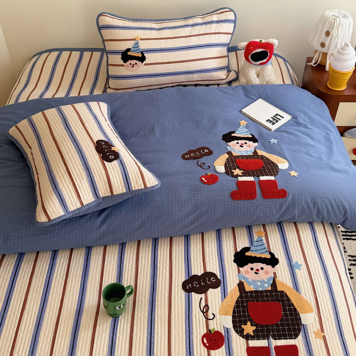 91家纺网 家纺一手货源 找家纺 顾里家纺 2026新款ins韩风床盖单品床盖单件三件套被套四件套 背带男孩